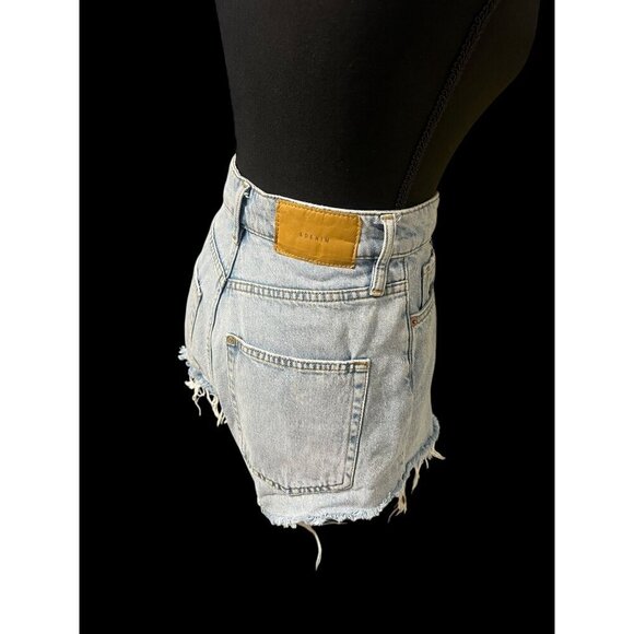 & DENIM Vintage High-Waisted Light Wash Denim Distressed Shorts, Raw Hem, BEACH - Picture 7 of 12